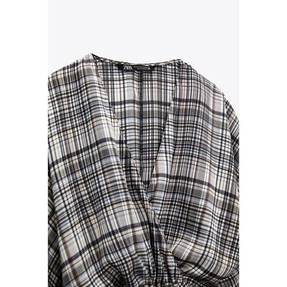 Zara Satin Effect Plaid Long Sleeve Mini Dress - Picture 8 of 9